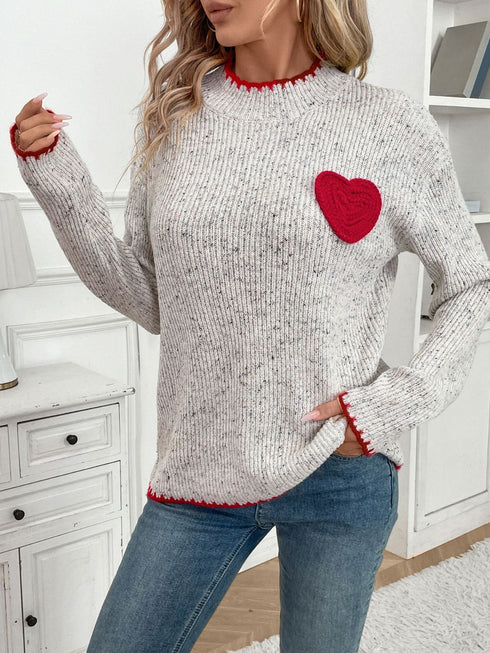 'Orinthia' Stitched Heart Knit Sweater - Celes Fashion